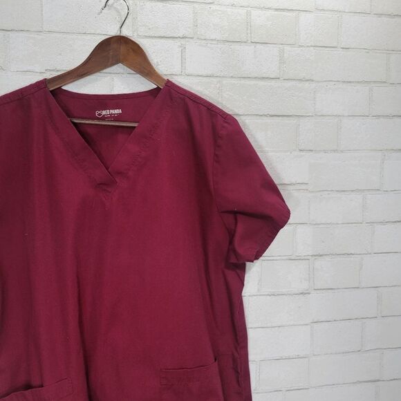 Red Panda burgundy scrub top - Picture 2 of 11
